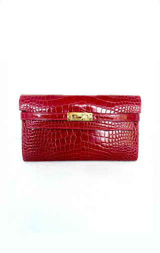 Rouge Shiny Crocodile Kelly Longue Wallet