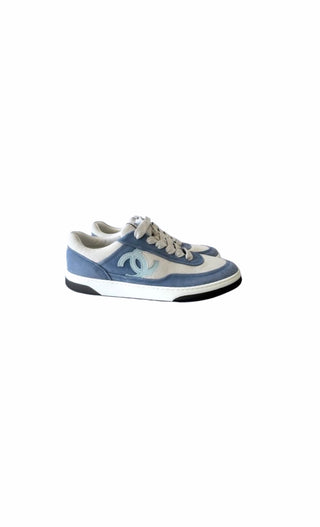 Blue & White Suede Fabric CC Logo Sneakers