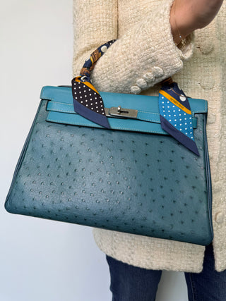 Limited Edition Turquoise Tri Leather Ostrich Kelly 32