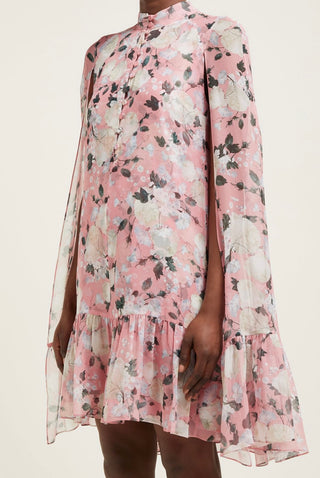 Pink Constantine Floral Print Silk Chiffon Cape Dress