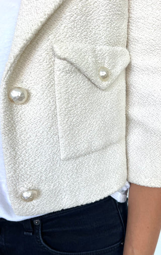 Cream Cropped Jacket with Pearl Buttons