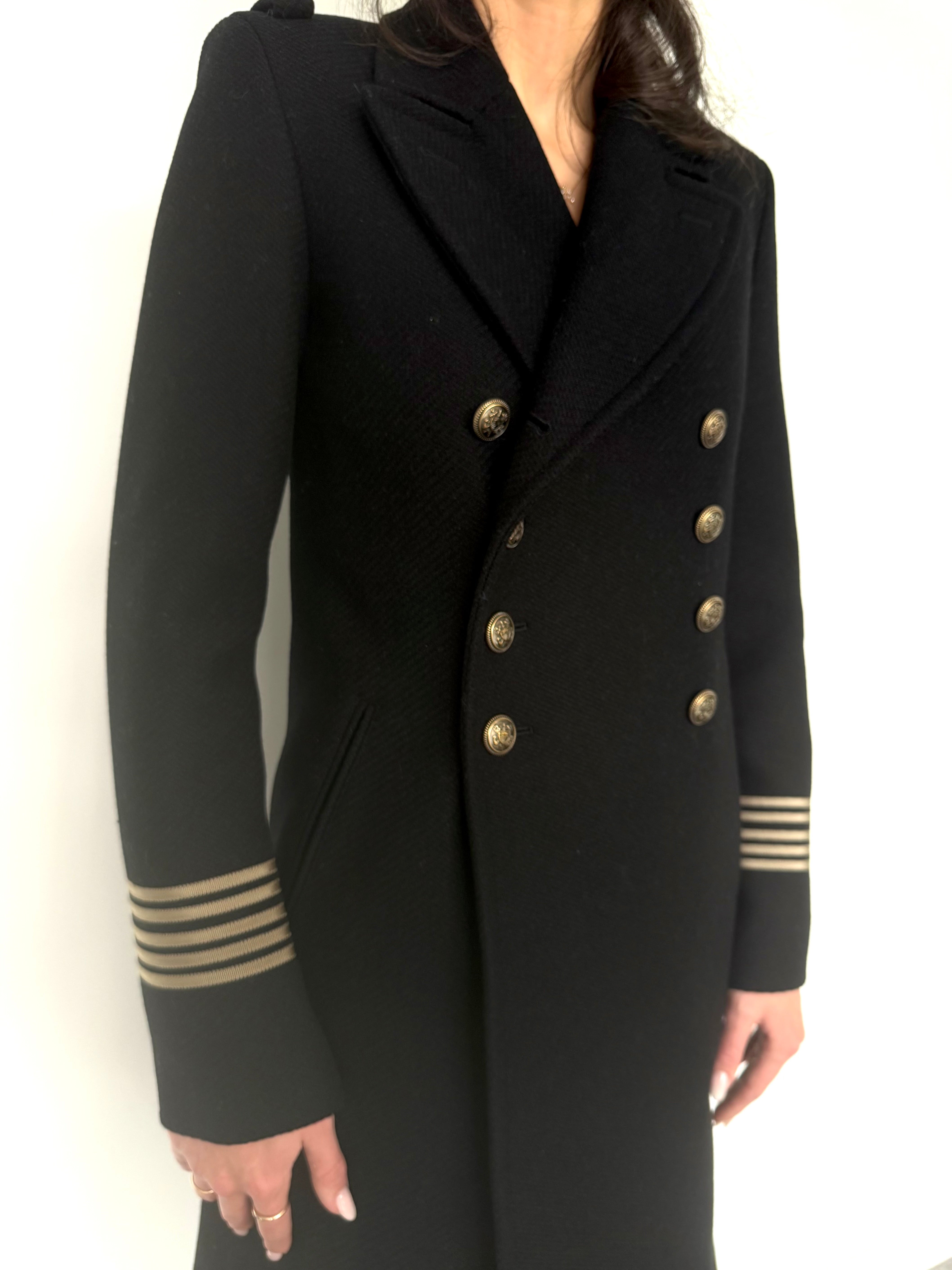 Saint Laurent Black Wool Double Breasted Sailor Coat