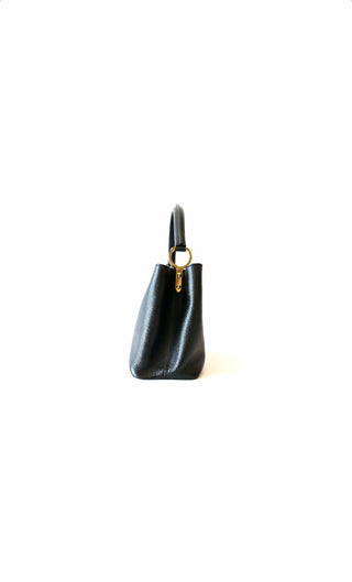 Black Leather Capucines MM 2 Way Bag