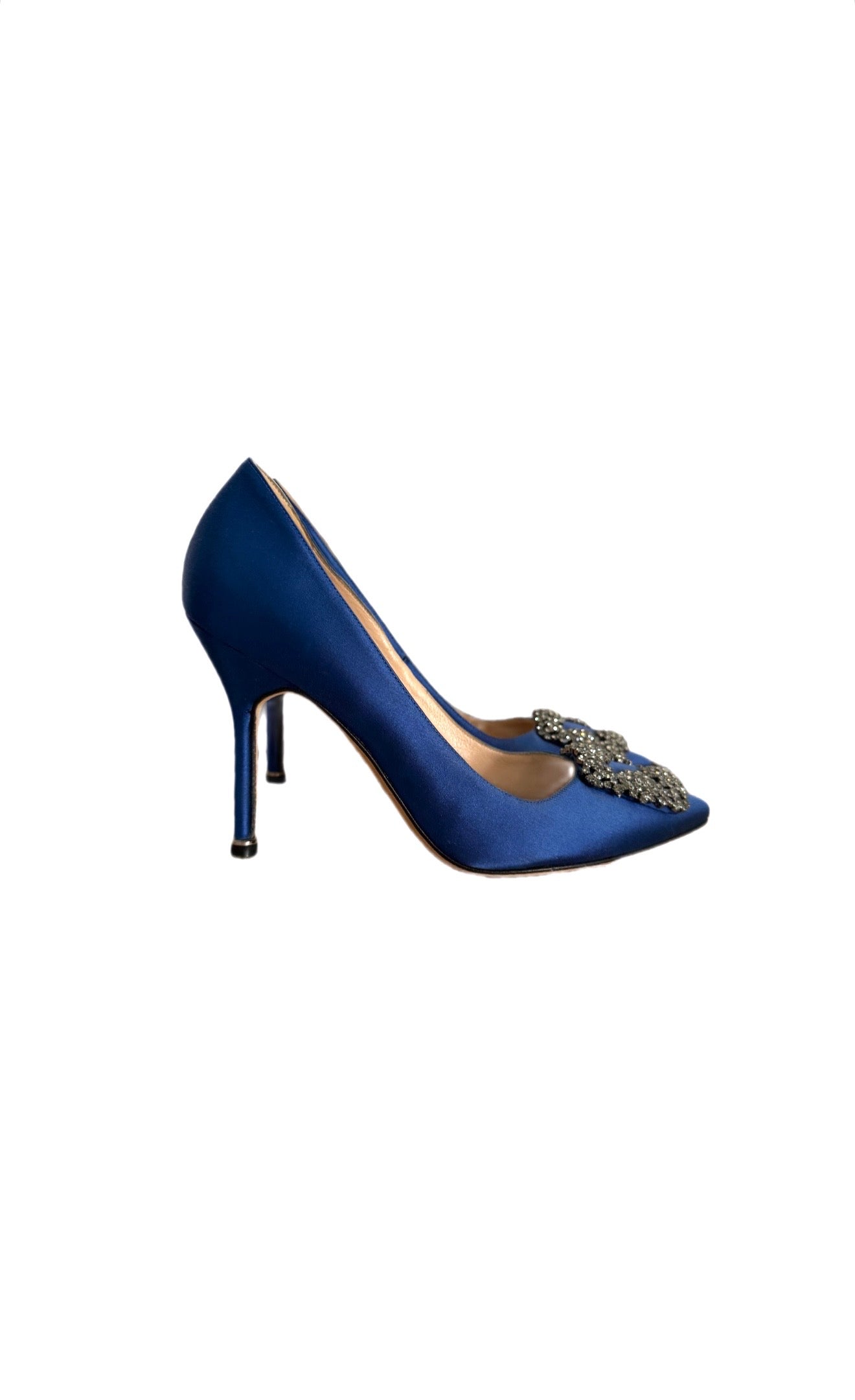 Manolo Blahnik Blue Satin Hangisi Pumps Like New Condition Size 37.5