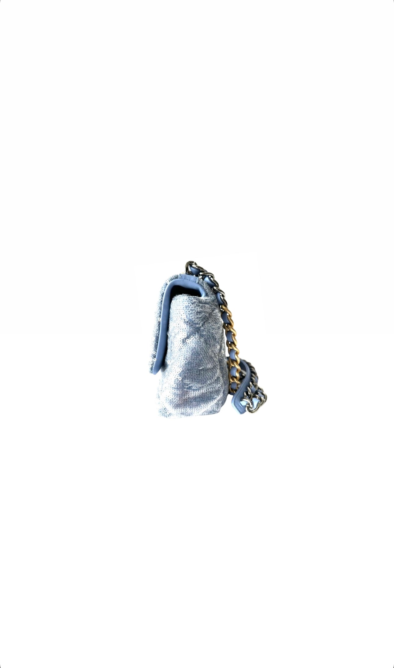 Light Blue Sequin Quilted Chanel 19 Flap Bag