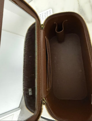 Brown Lambskin Matelasse Wooden Beaded 2 Way Vanity Bag