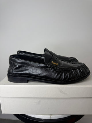 YSL Black Ruched Leather Loafer Excellent Condition