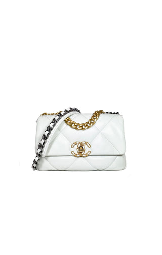 White Chanel 19 Small Flap Bag in Lambskin Leather