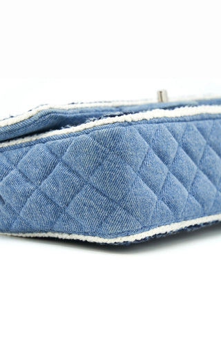 Blue Denim Quilted Braid Trim Shoulder Bag