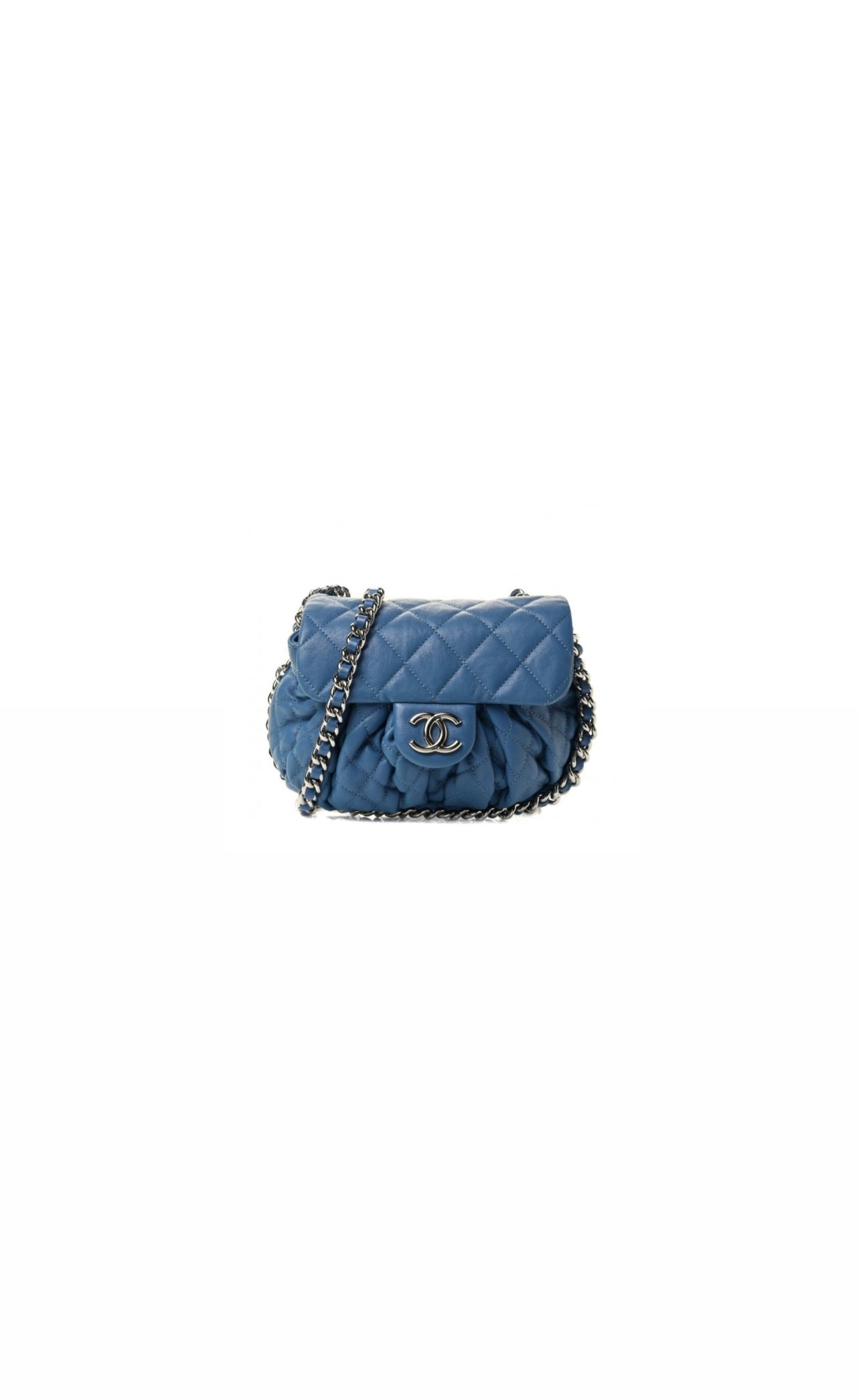 Blue Quilted Calfskin Chain Around Small Messenger Bag