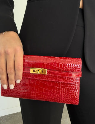 Rouge Shiny Crocodile Kelly Longue Wallet