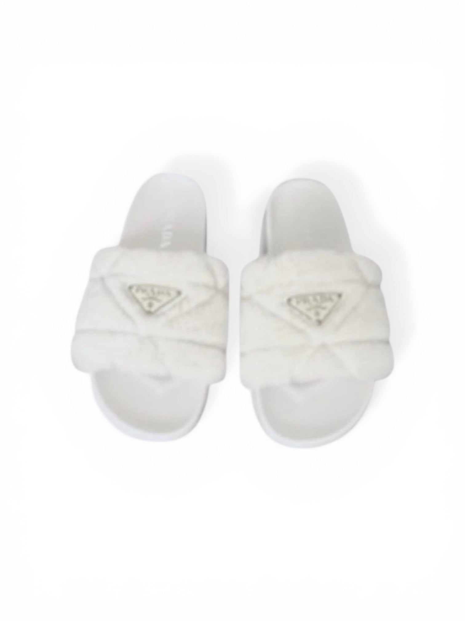 Prada White Fluffy Slides