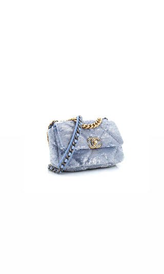 Light Blue Sequin Quilted Chanel 19 Flap Bag