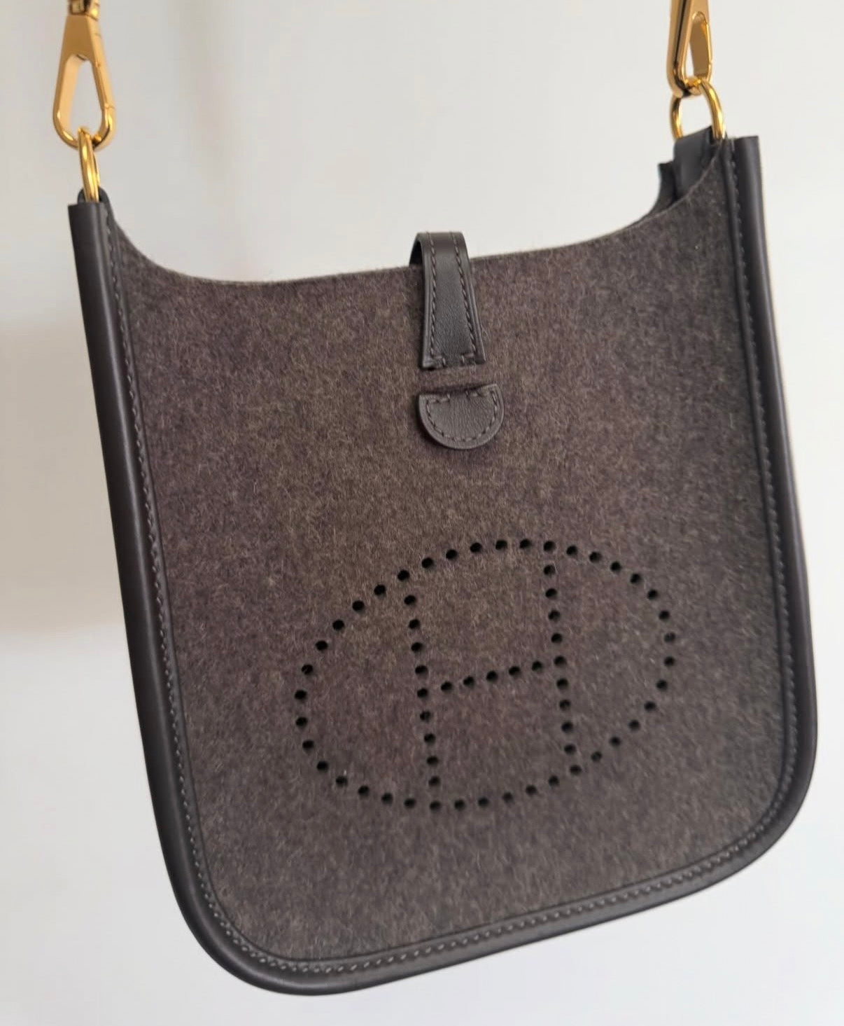 Brown Wool Mini Hermes Crossbody Bag