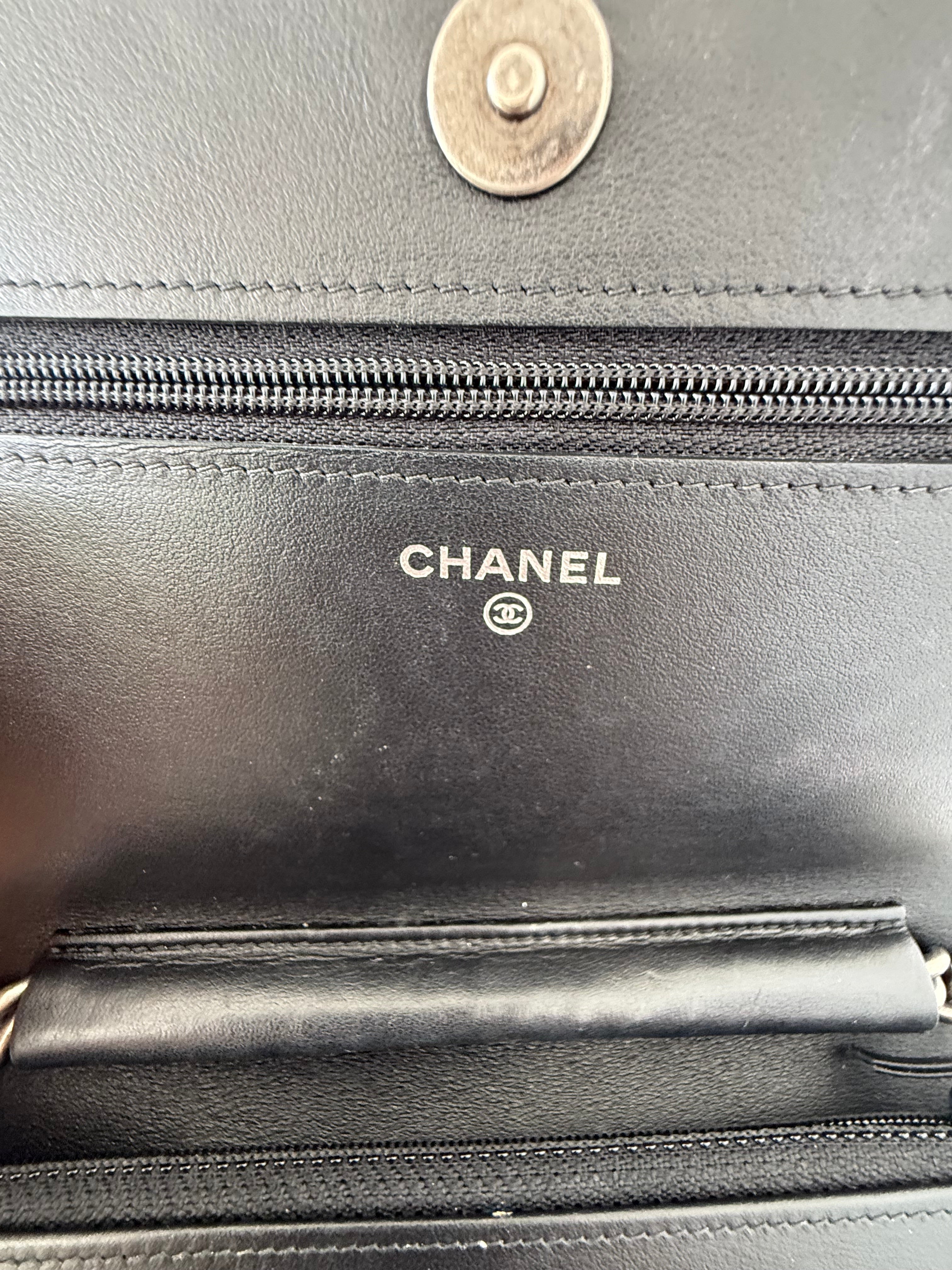 Chanel Black Caviar Boy Wallet On Chain w Ruthenium Hardware