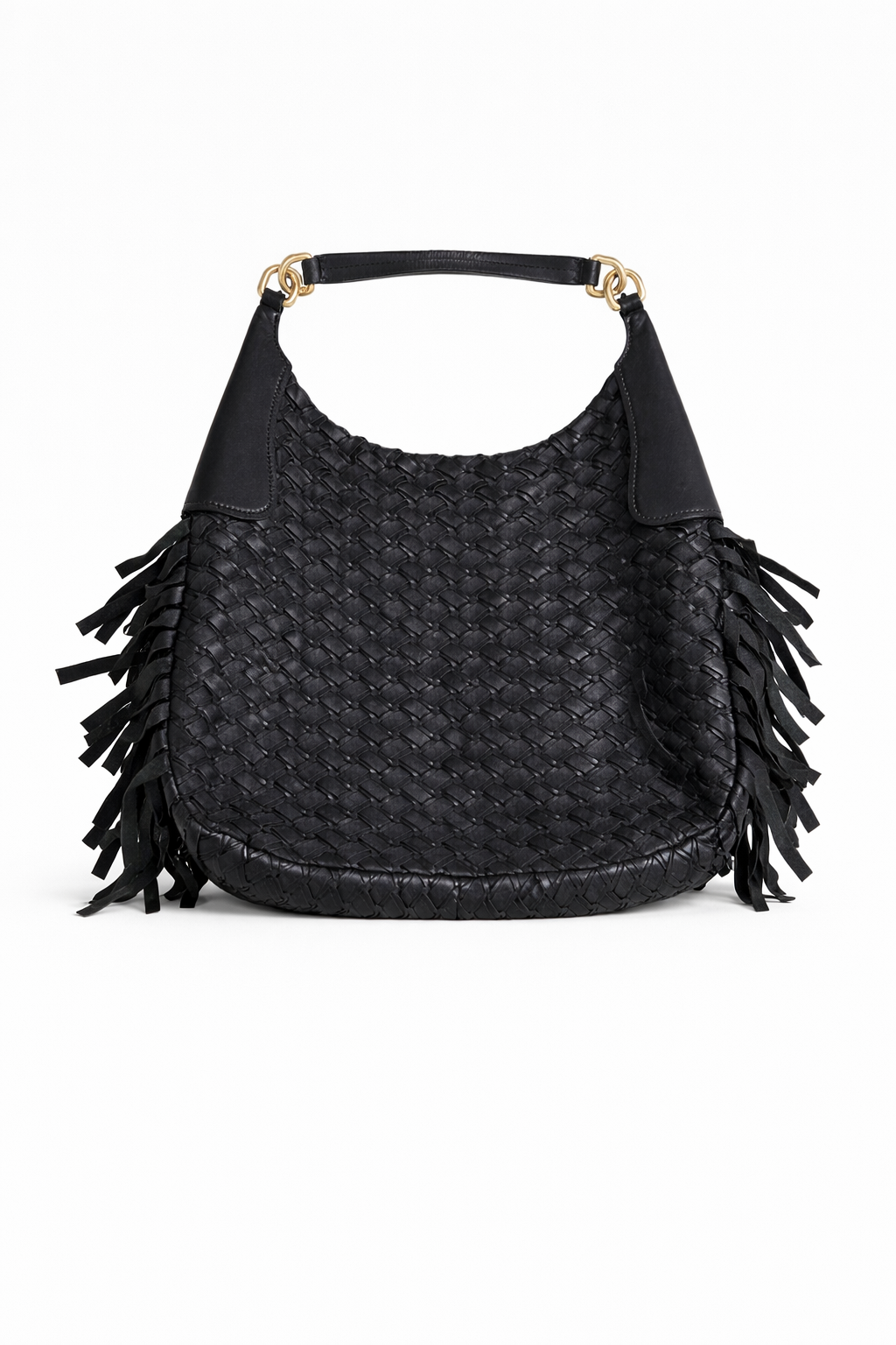 Miu Miu Black Woven Fringe Tote