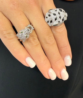 White Gold Panthere De Cartier Diamond / Emerald & Onyx Ring
