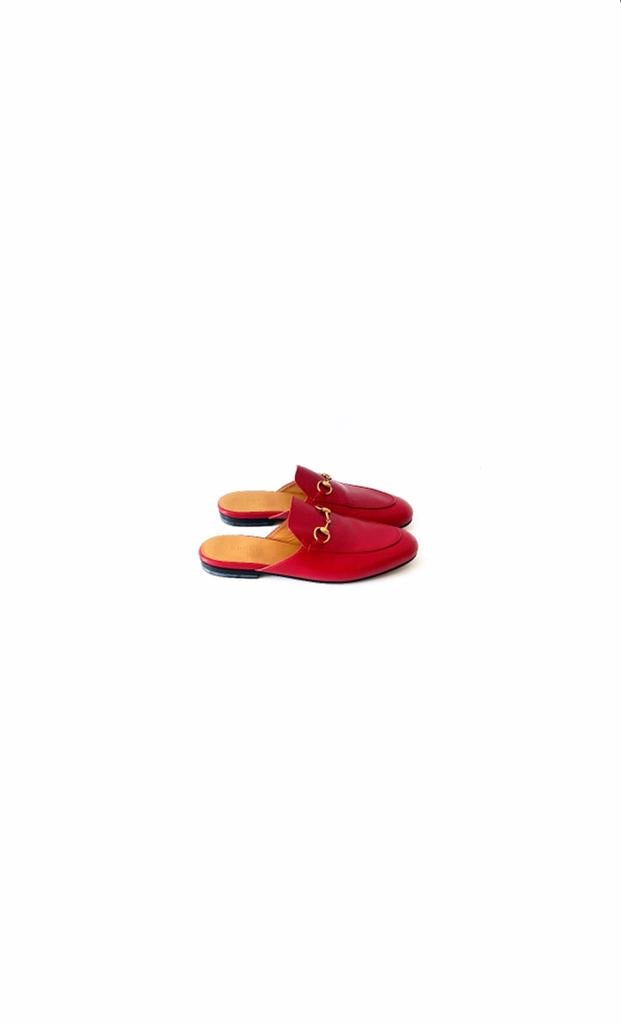 Red Horsebit Leather Mules