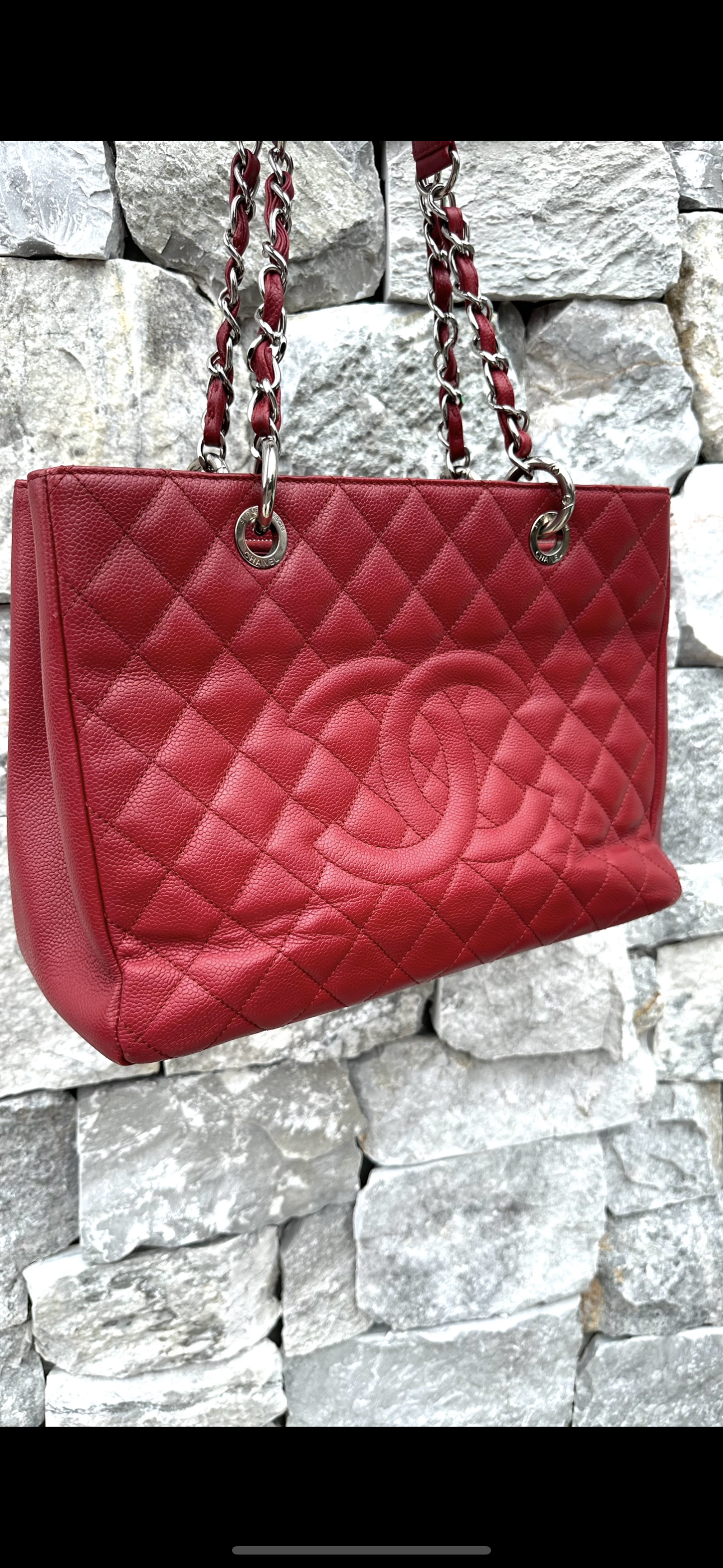 Red Quilted Caviar Leather Grand Shopping Tote