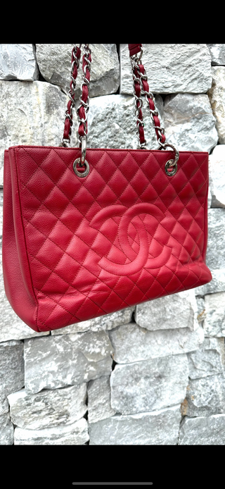 Red Quilted Caviar Leather Grand Shopping Tote