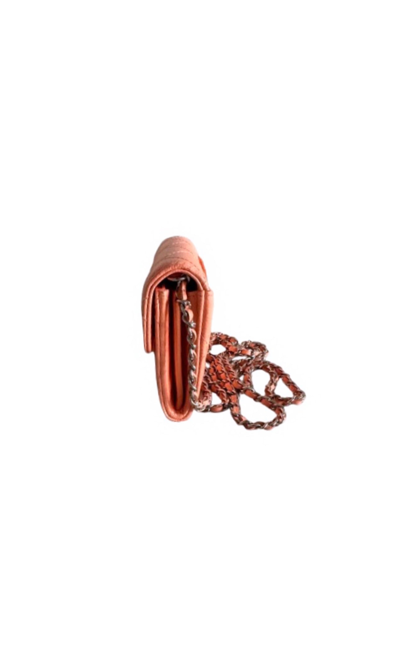 Chanel Coral Mini Wallet On Silver Chain