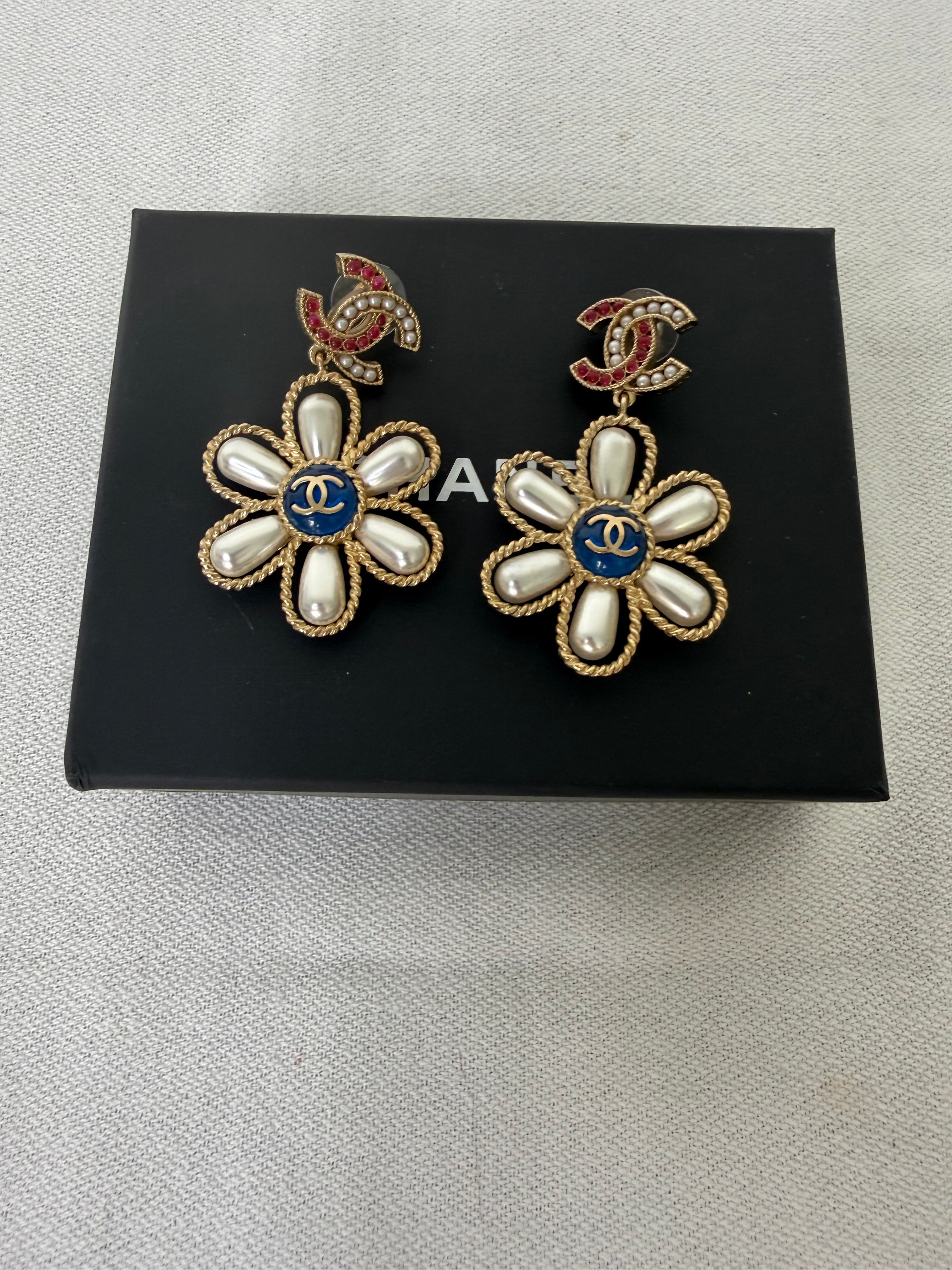 Chanel Flower Pearl Earrings