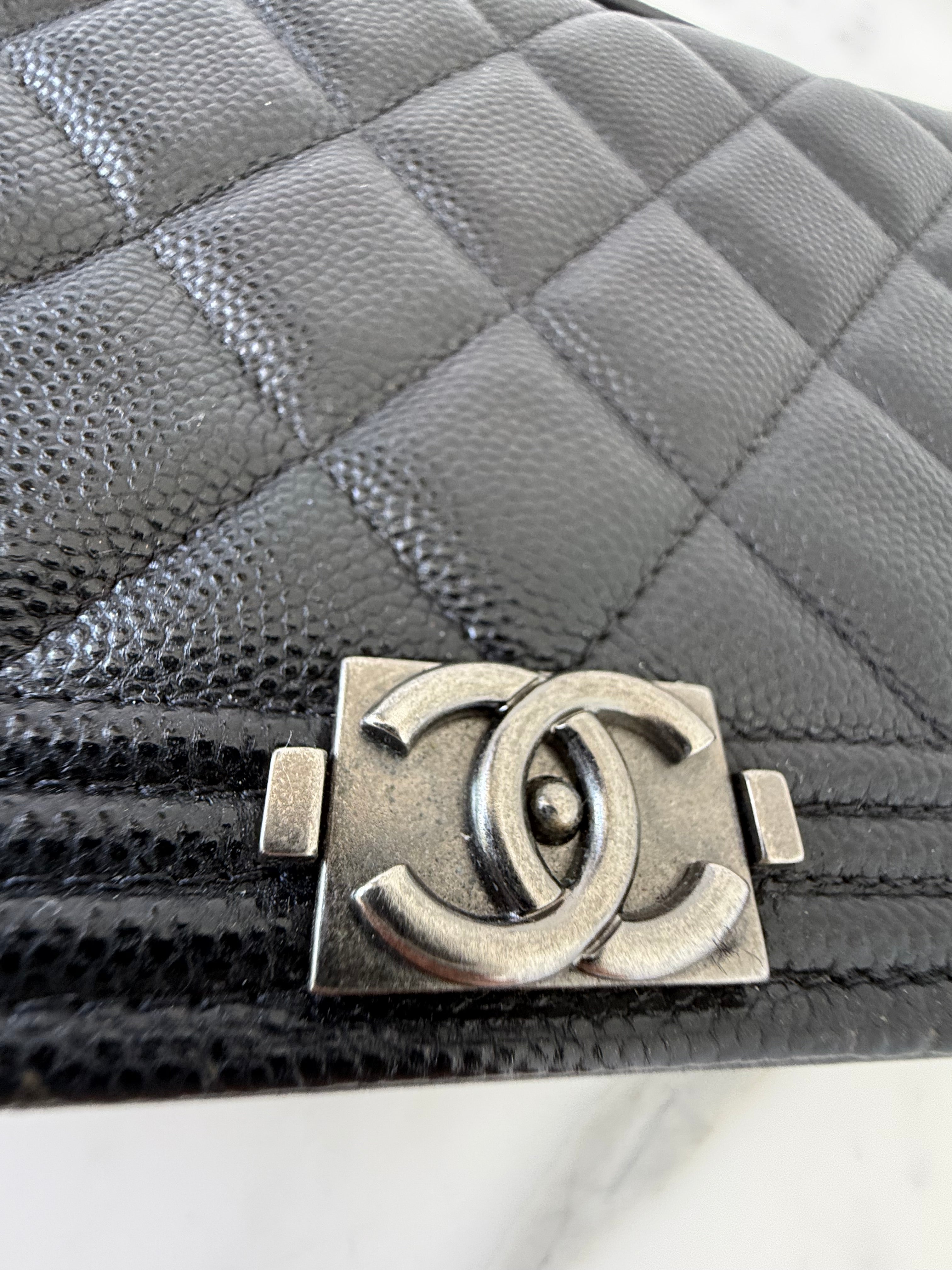 Chanel Black Caviar Boy Wallet On Chain w Ruthenium Hardware