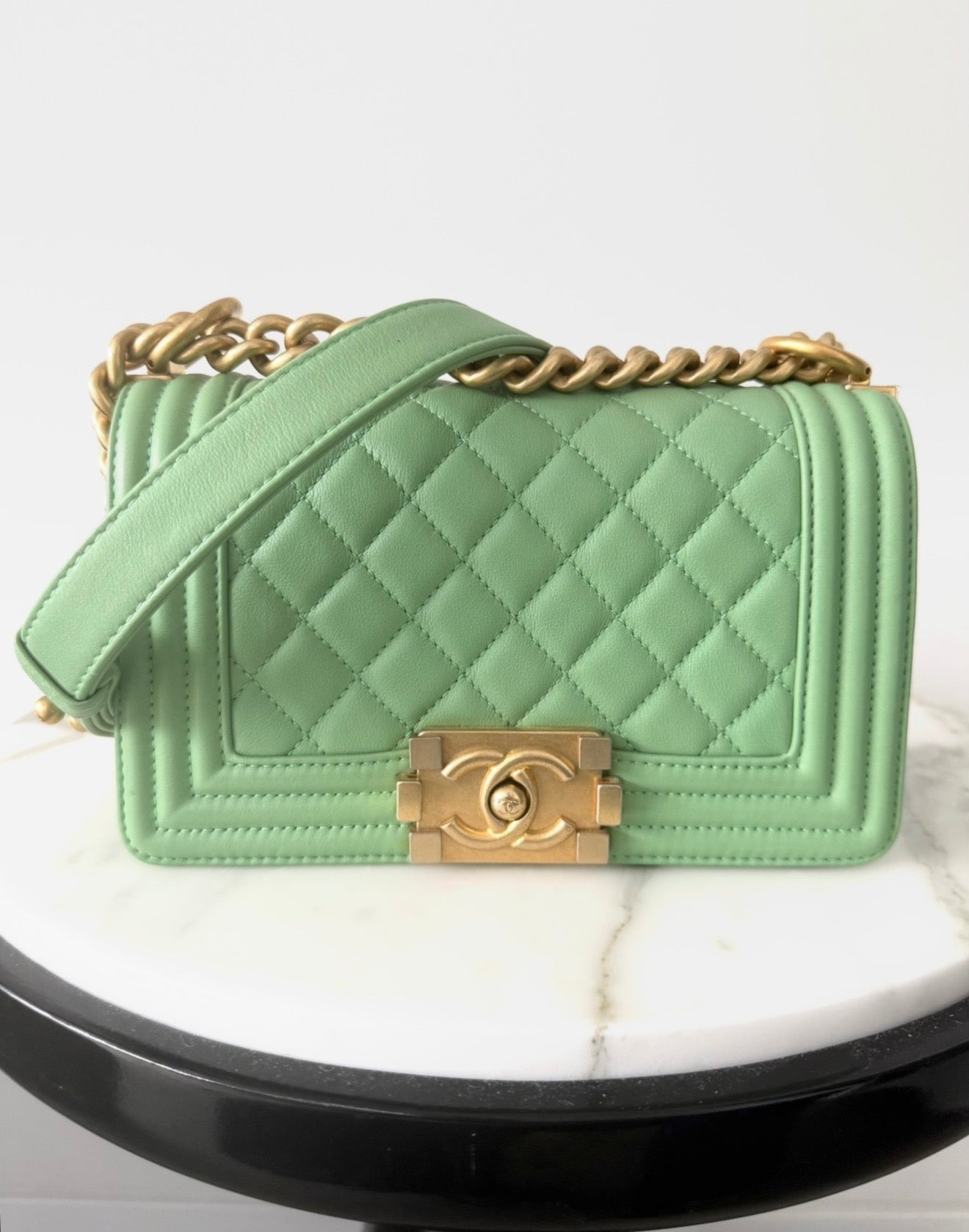 Green Quilted Calfskin Small Boy Bag