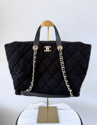 Chanel Black Terry Coco Shopping Tote Excellent Condition