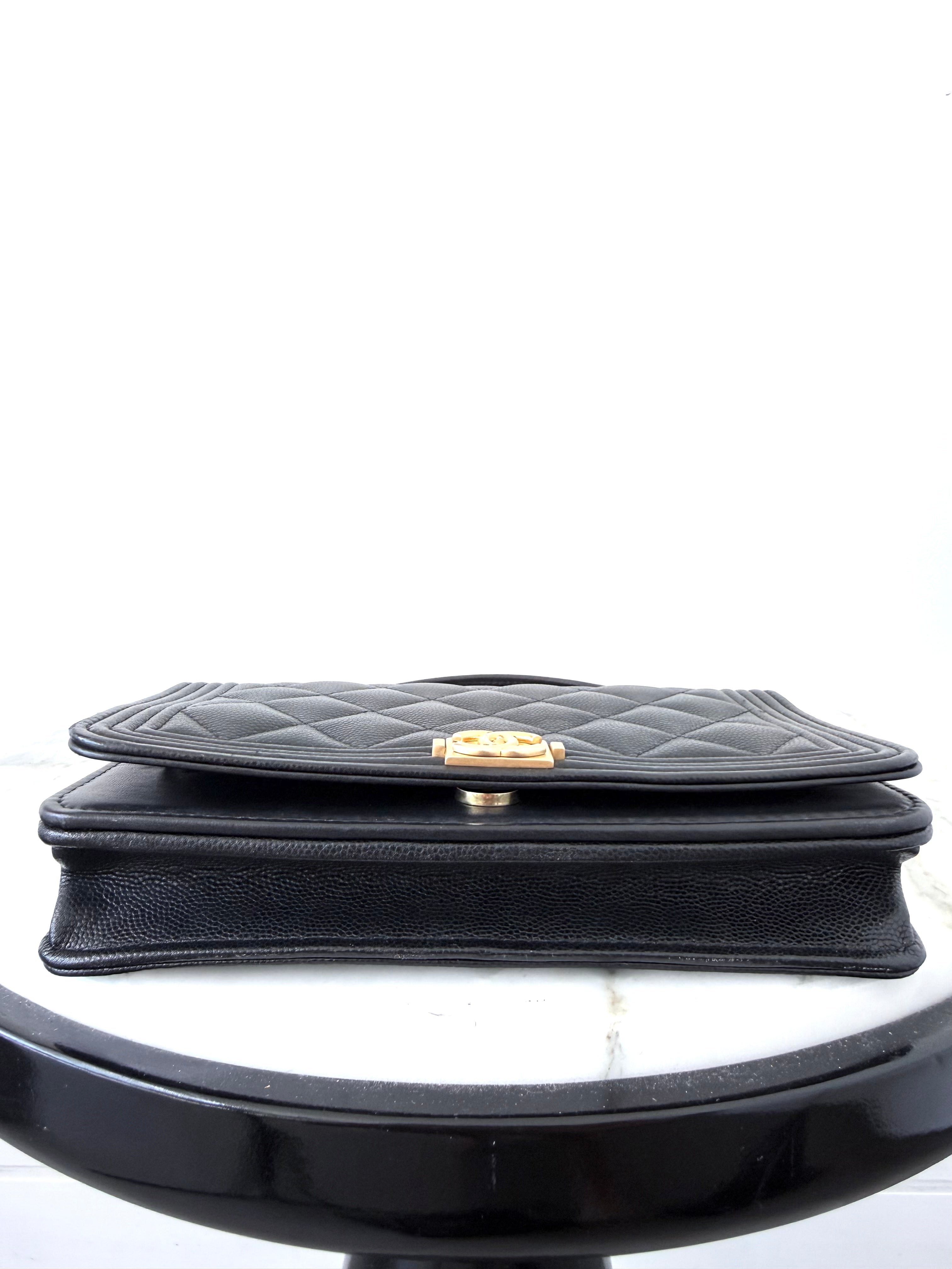 Chanel Black Caviar Boy Wallet On Chain w Gold Hardware