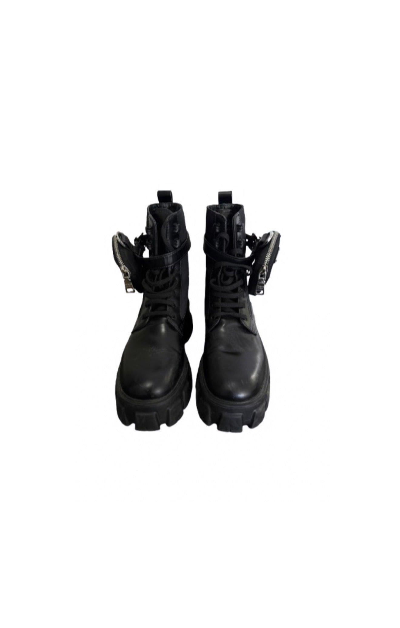 PRADA Black Monolith Brushed LeatherRe-Nylon Boots
Size 38.5