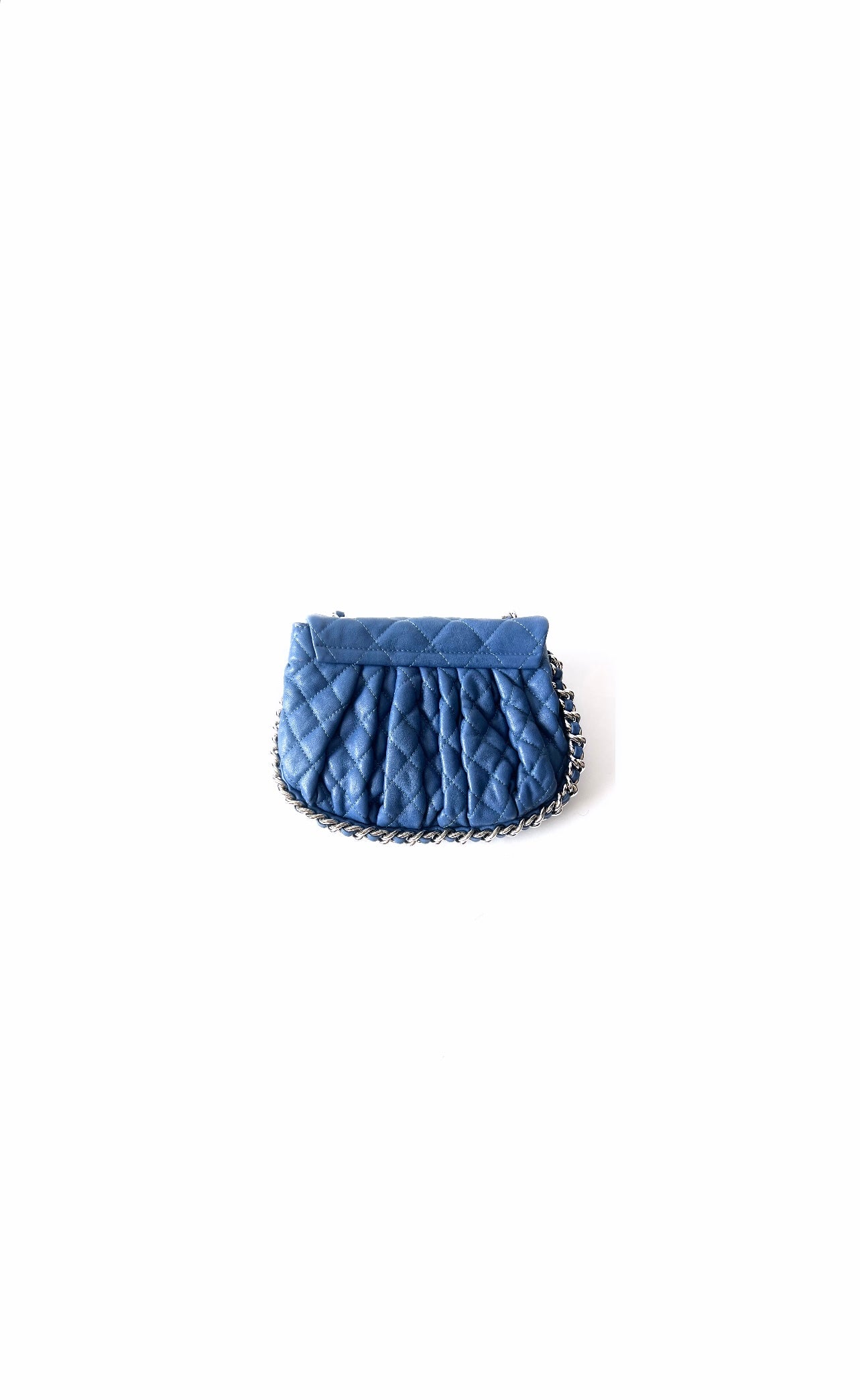 Blue Quilted Calfskin Chain Around Small Messenger Bag