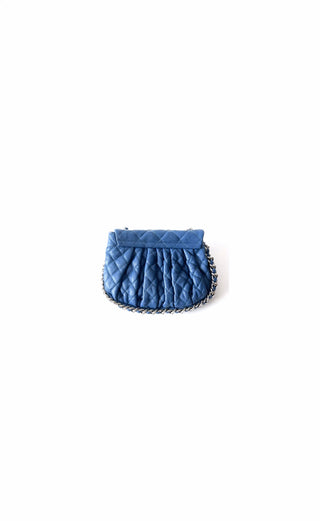 Blue Quilted Calfskin Chain Around Small Messenger Bag