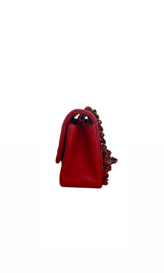 Red Square Mini Lambskin Quilted Flap Bag w Ruthenium Hardware