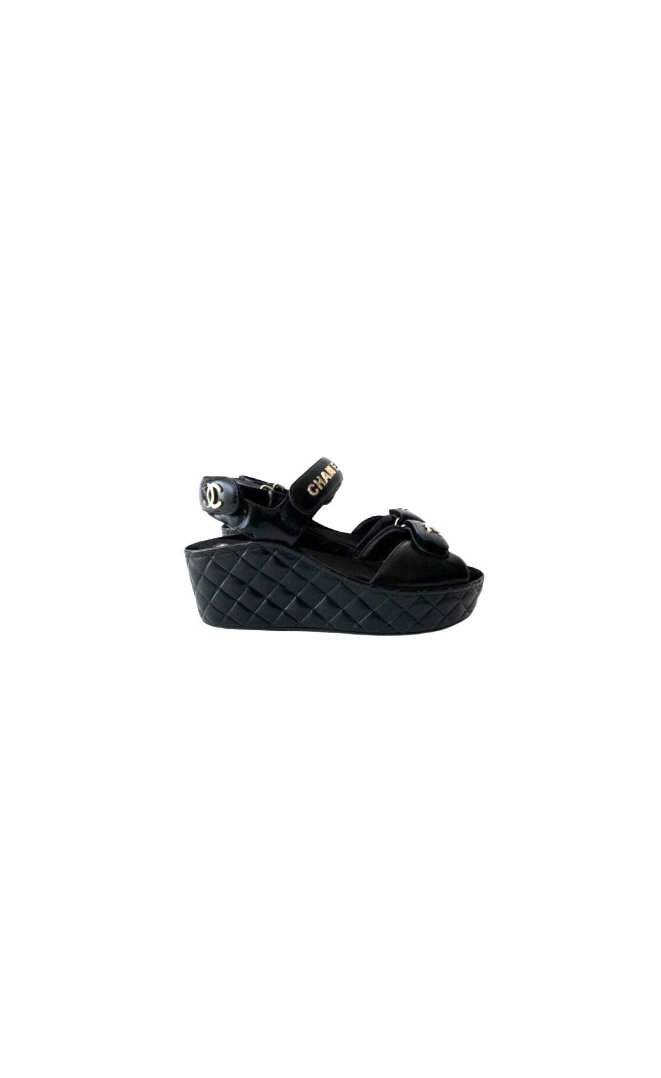 Black Quilted Leather Wedge Sandals with Interlocking CC logo