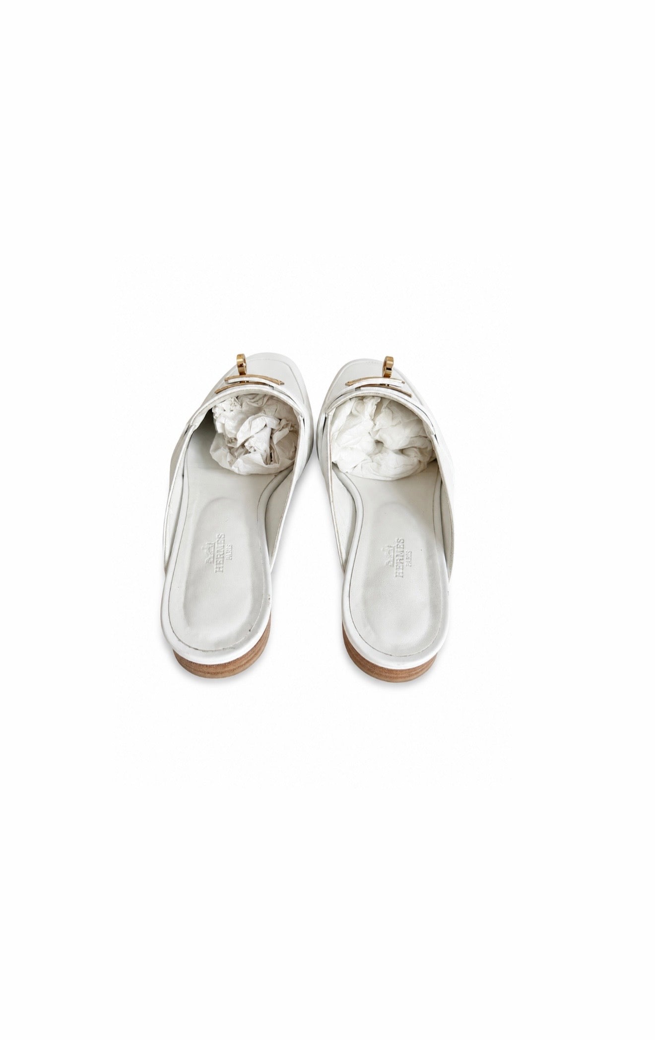 Hermes White Calfskin Oz Mules Excellent Condition Size 39