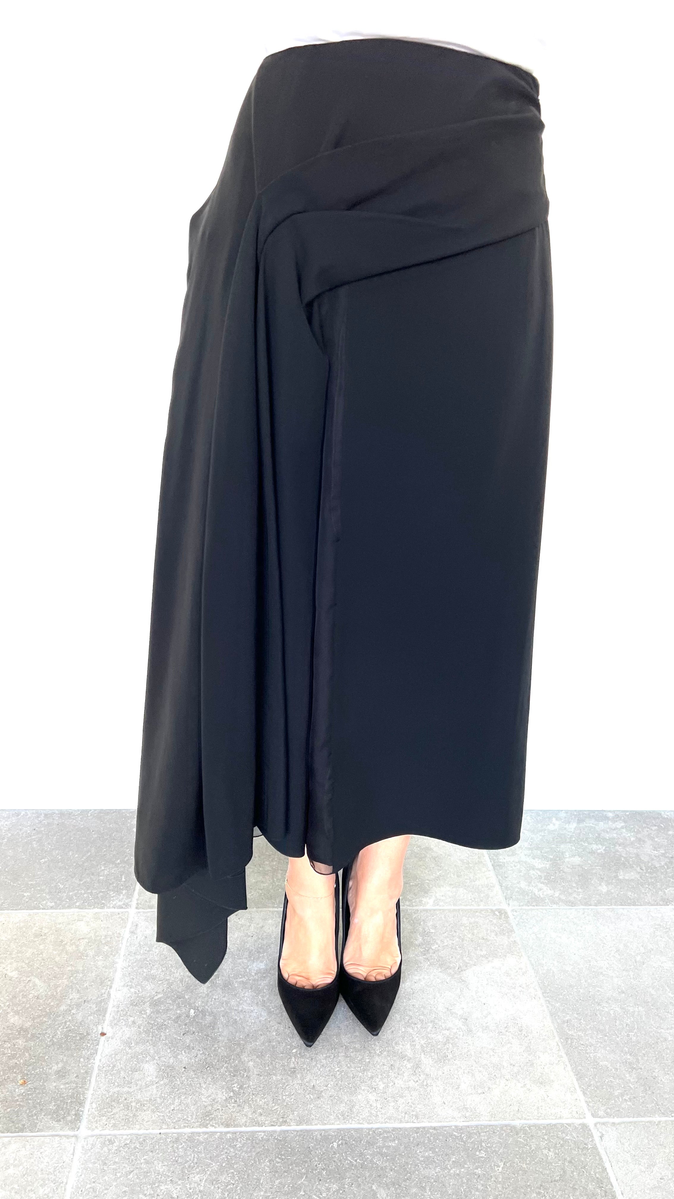 Black Long Silk & Wool Skirt