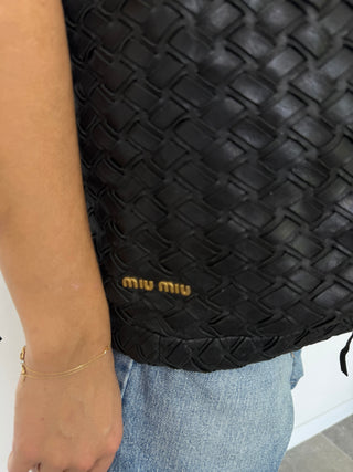Miu Miu Black Woven Fringe Tote