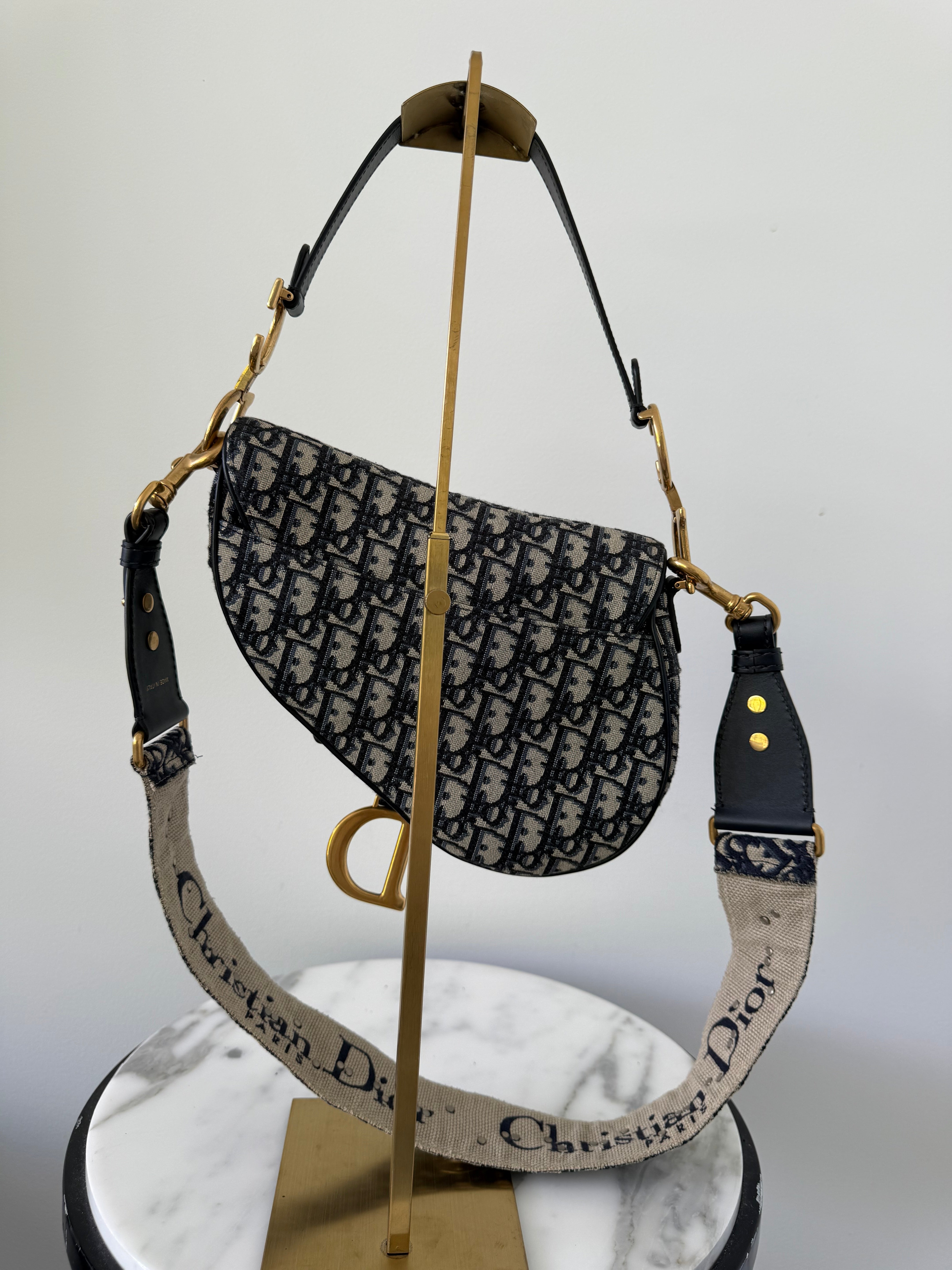 Dior Blue Oblique Canvas Medium Saddle Bag Excellent Condition