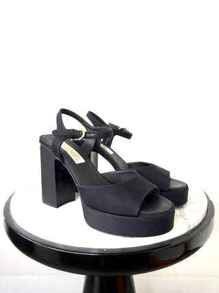 Chanel Black Grosgrain Platform Sandals Very Good Condition