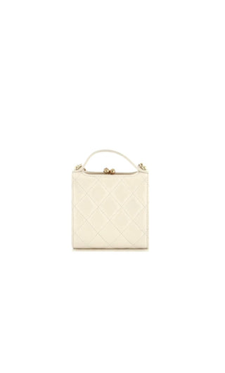 Off White Kisslock Frame Top Handle Quilted Lambskin Mini Bag