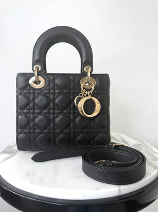 Dior Black Small Cannage Grained Calfskin Lady Dior Bag EXCELLENT CONDITION