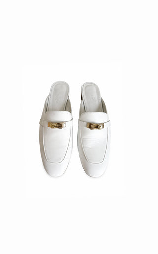 Hermes White Calfskin Oz Mules Excellent Condition Size 39