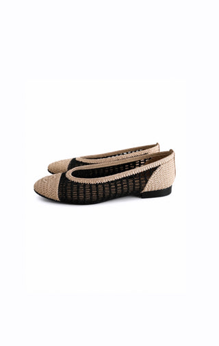 Beige & Black Raffia Ballerina Flats Excellent Condition