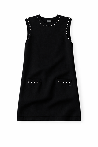 Chanel Black Sleeveless Shift Dress w Pearl Embellishment