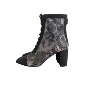 Christian Dior Black Mesh Rose Embroidery Boots Size 38