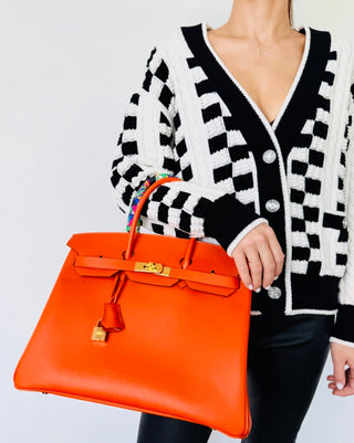 Chanel Black & White Cashmere Cardigan