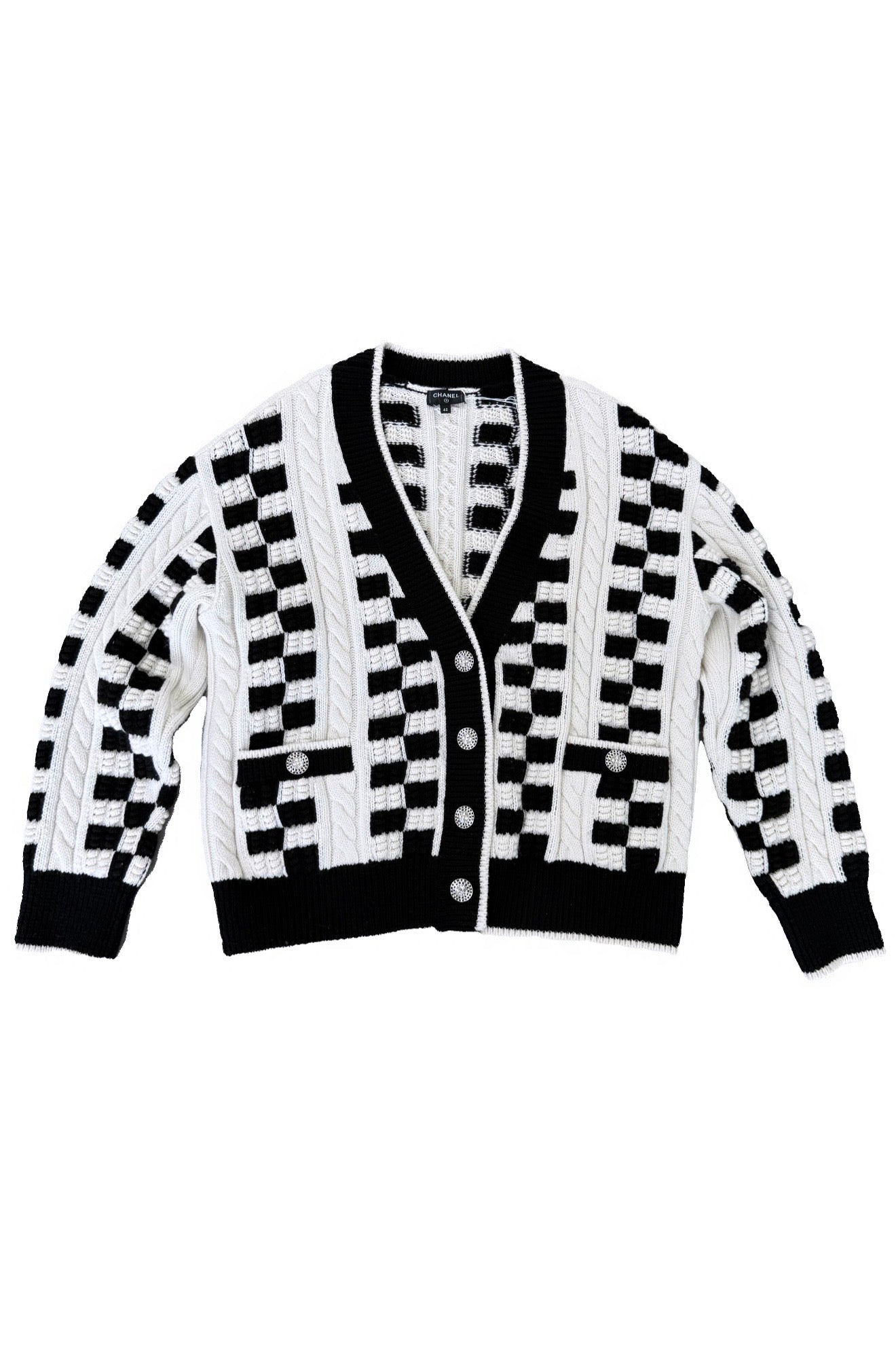Chanel Black & White Cashmere Cardigan