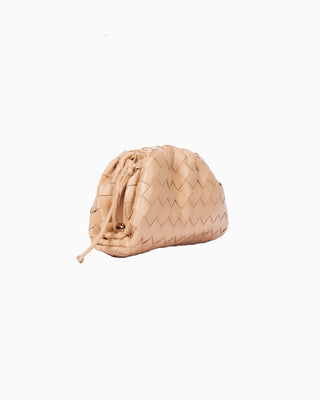 Beige Mini Intrecciato Leather Clutch Pouch