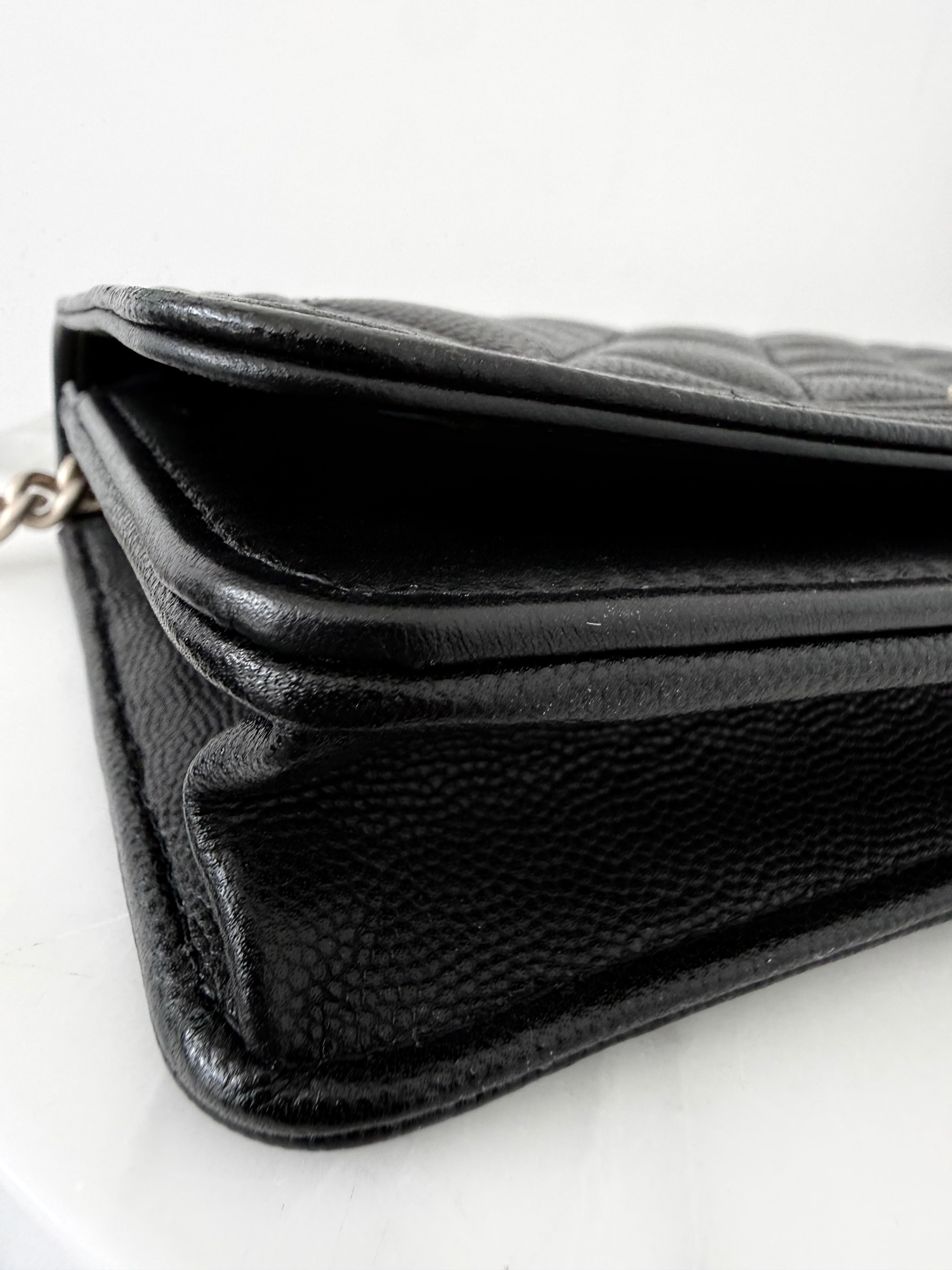 Chanel Black Caviar Boy Wallet On Chain w Gold Hardware